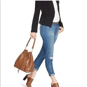 WHBM Genuine Leather Drawstring Bucket Bag